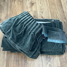 Vintage Green Nylon Velvet Curtains Self lined  Pelmet Tie Backs Green d83” w96”