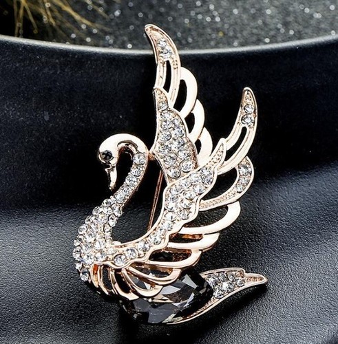 Swan brooch gold diamante ruby - diamante,