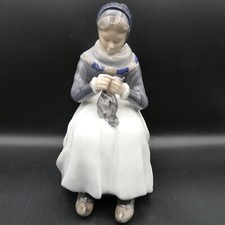 Royal Copenhagen 1317 Large Armager Girl Knitting Lotte Benter Plucking Duck