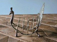 Vintage EPNS Silver Plate/Brass Peacock 4 Piece Toast Rack - Claw & Ball Feet