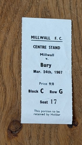 Ticket 1966 millwall - 1966/67,