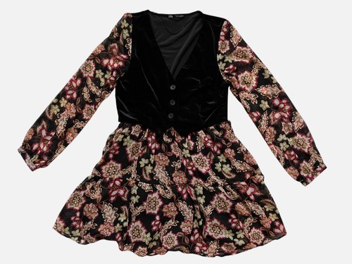 Zara black velvet vest dress - black,