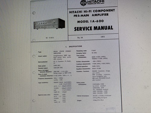Hitachi 600 service - hitachi, ia-600