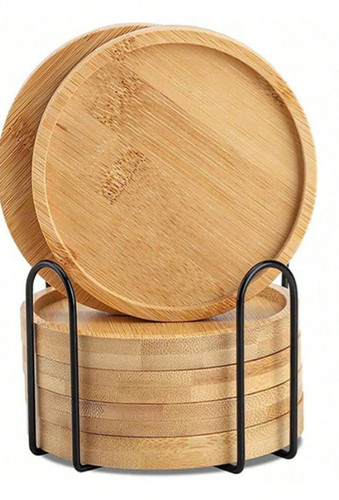 6pcs bamboo coaster set with - bamboo,