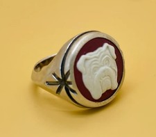 WEDGWOOD BULLDOG STERLING SILVER RING BY STEPHEN WEBSTER, CRIMSON,  SIZE T, VGC.