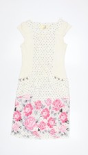 Alice Collins Womens Ivory Floral Polka Dot Shift Dress Size 8