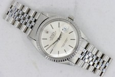 Rolex Datejust 16030 Silver Stick Dial Jubilee Band Engine Turned Bezel 1985