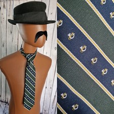 Britt Vintage Regimental Tie with Motif in Blue/Green Polyester 1980s AD48