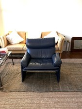 Vintage Saporiti Italian Lounge Chair Blue Vinyl Retro EB9844 MNOR