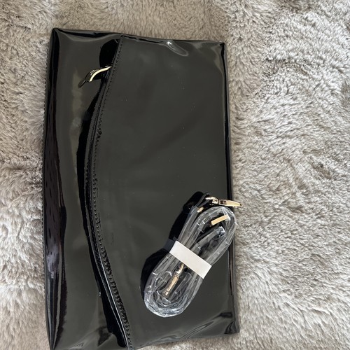 Zara black patent fold over - black,