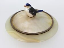 1922 Silver Mounted Alabaster Bowl with Mother of Pearl Lid & Bird Finial