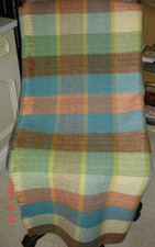 VTG WELSH WOOL PICNIC BLANKET/THROW MULTI-COLOUR CHECK SIZE 70"X52" UNBRANDED