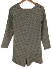 Zara Pattern Romper, Playsuit Shorts Long Sleeve, Open Tie Back, Size M