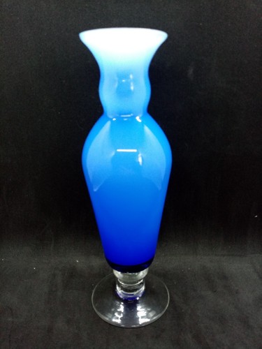 Blue lined glass vase hand - vase.,