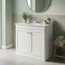 Nuie Classique 2-Door Vanity Unit & 1TH Grey Marble Top Basin 800mm Satin White