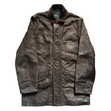 Vintage Wolsey Mens Brown Leather Coat Jacket Size Medium Mens Heavy Calfskin