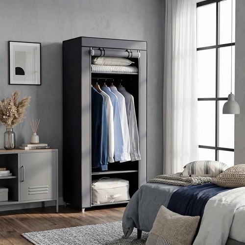 Grey canvas wardrobe - grey, h