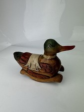Vintage Hand Carved Wooden Mallard Duck Decoy Bird Wood Carving Figure - 7”