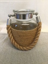 Glass Hurricane Lantern with Rope Decoration and Carrying Handle