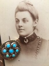 Early 1900s Antique SILVER KNOTTED Natural Persian Turquoise BROOCH C Clasp