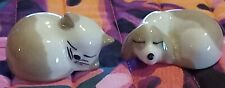 Vintage Szeiler Sleeping Miniature Ceramic Cat & Dog Figurines 1960s
