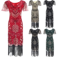 Vintage Great Gatsby Flapper Dress Charleston Sequin Fringe 1920s Dresses 6-20