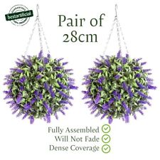 2 Best Artificial 28cm Purple Lavender Long Leaf Flower Hanging Topiary Balls