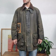 Vintage Barbour Border Wax Coat Jacket Size C44 112cm Dark Green A200 XL