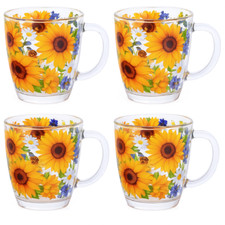 4-pc SUNFLOWER Glass Mug Set