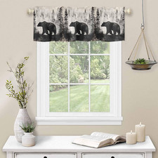 Valance Curtain Retro Bear Forest Kitchen Curtain for Window Oil Painting Beige 