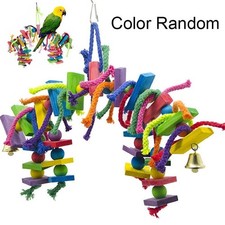 Wooden Large Parrot Birds Toys Perch Stand Budgie Cockatiel Chew Hanging Swing