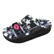 NWT CROCS Classic Cozzzy Disco Glitter Sandal Women Sz 7  Zebra Lining Lip Stars