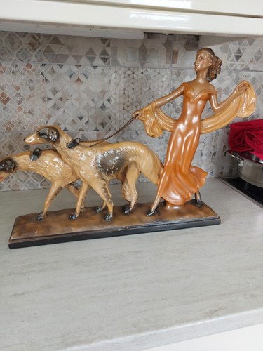 Lady walking borzoi - walking, dogs.