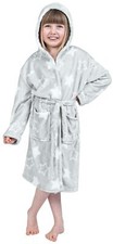 Kids Grey Stars Soft Fleece Bathrobe Warm Dressing Gown Bath Robe Boys Girls