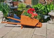 LARGE WOODEN WHEEL BARROW PLANTER, 110CM ! MODERN GARDEN BURNT WOOD FLOWER CART
