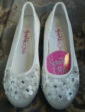 Sparkle Club Girls Ivory Satin Diamante Pretty Party Wedding Shoes Flat Size 11