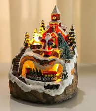 Christmas Village Scene Ornament House & Tree with Lights Moving Train and Sound