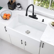 33 Inch White Farmhouse Sink Workstation Porcelain Ceramic Deep Single Bowl