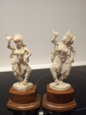 Exquisite Hand Carved  Celluloid Hardwood Oriental Figures