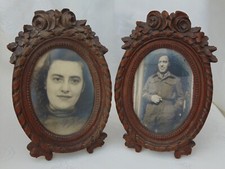 Pair of Vintage Mid-Century French Carved Wooden Easel Back Photo Frames