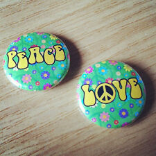 PEACE AND LOVE 25MM / 1 INCH BUTTON BADGE SET 60s HIPPY PARTY RETRO 