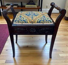 Vintage Piano Stool Spindle Handles Under Seat Storage Blendworth Fabric TULA