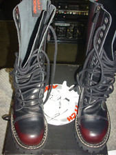 Angry Itch 14 Hole Burgundy Red Leather Combat Boots Ranger Steel Toe Punk Zip