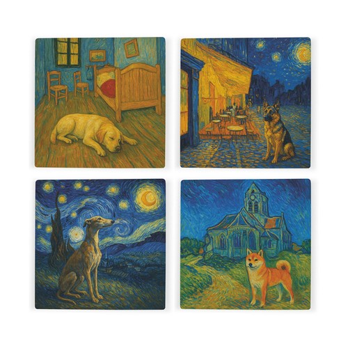 Van gogh dogs ceramic coaster - van,