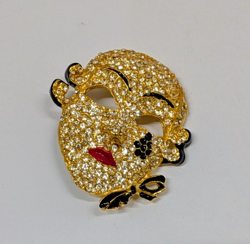 Mask brooch clear rhinestones - brooch,