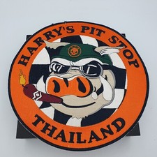 Biker Patch Large Cloth Badge Warthog Smoking 25cm 'Harry's Pit Stop' Thailand