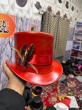 Steampunk Top Hat: Red Leather