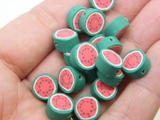 30 Watermelon fruit beads green red white black polymer clay FD403