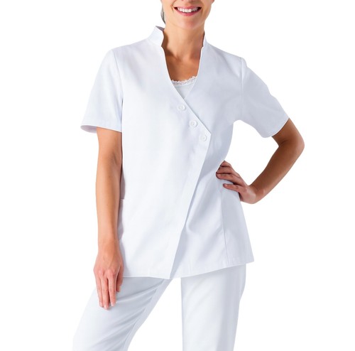White salon tunic dress scrub - white,