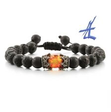 Men Women's Black Lava Stone Bracelet Natural Volcanic Round Bead Bangle 8mm UK